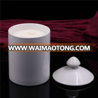 luxury romantic white personalized soy wax candle in ceramic jar