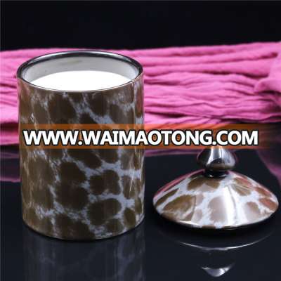 leopart printing luxury soy wax scented candle with lid